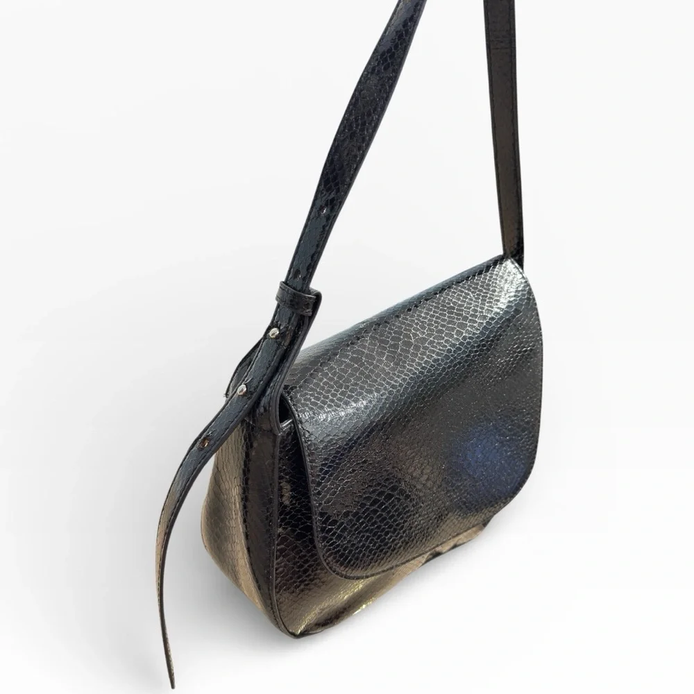 Topshop Black Croc Embossed Sara Shoulder Bag Faux Leather Chic Classic